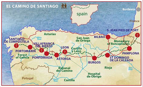AMUSED EL CAMINO DE SANTIAGO A map of the pilgrimage...