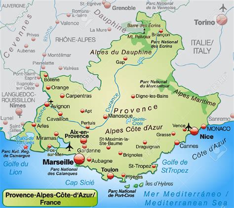 Map Of ProvenceAlpesCote D Azur As An Overview Map In Green