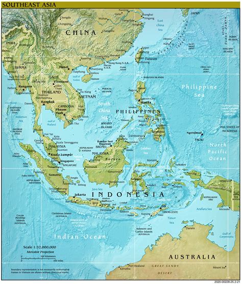 Mapa Físico del Sureste Asiático 2000 Tamaño completo