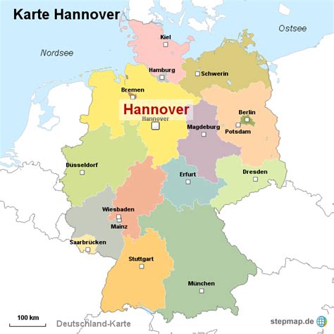 Map of Hanover, center (City in Germany, Lower Saxonia) WeltAtlas.de