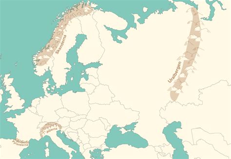 StepMap Gebirge Europas Landkarte für Europa