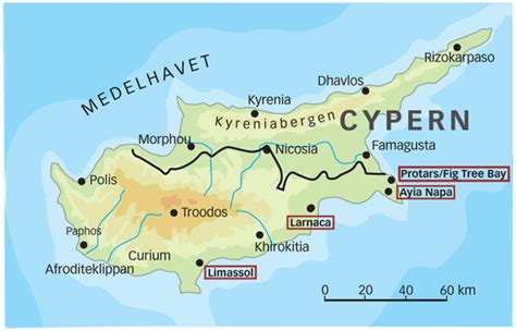 Cypern Karta Karta östkusten