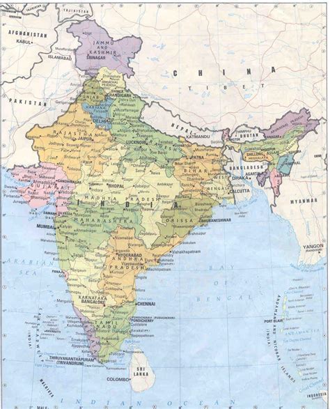 Geografisk översikt Av Indien Med Viktiga Städer Fotografering för