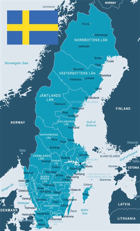 Sverige karta städer Karta över Sverige med städer (Norra Europa