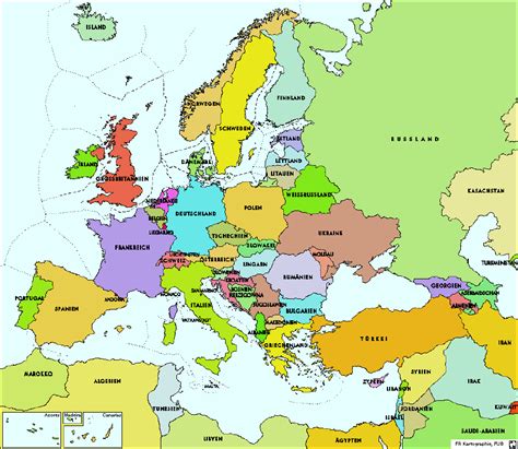 POLITICAL MAP OF EUROPE POSTER (ENGLISH VERSION MAP) (SIZE 36 x 24