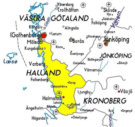 Physical Map of Hallands Län