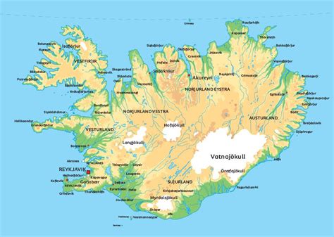 Island karta Se de största städerna i Island