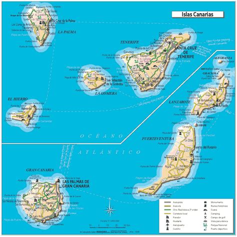 Islas Canarias Mapa político con Lanzarote, Fuerteventura, Gran Canaria