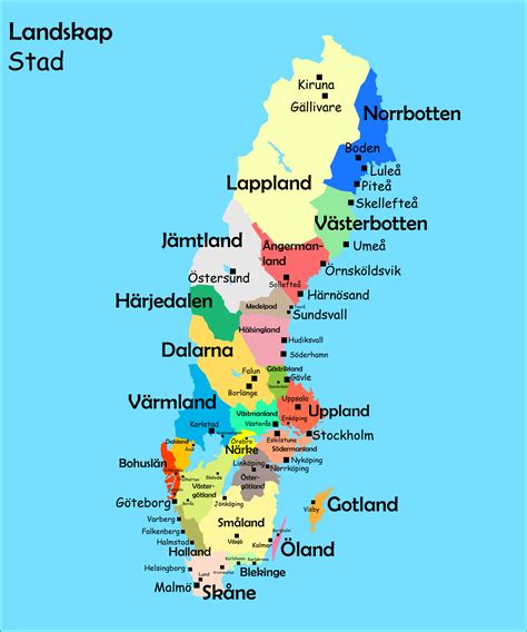 Sverige geografi karta Geografisk karta över Sverige (Norra Europa