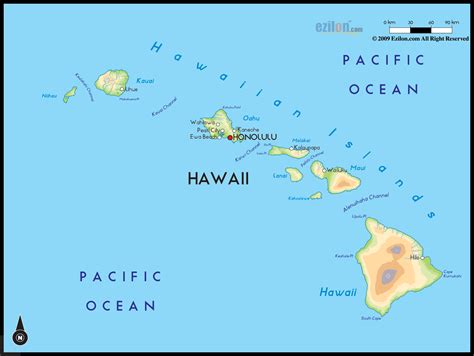 Map of Hawaii state with highway,road,cities,counties. Hawaii map image