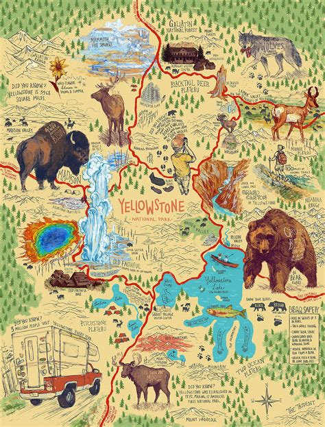 A Hysterical Map of the Yellowstone Park with Apologies to the Etsy
