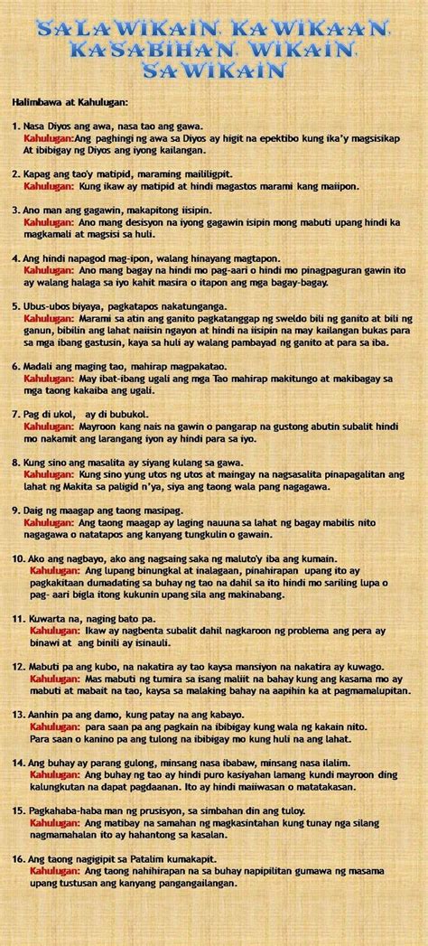 kasabihan example tagalog with answer