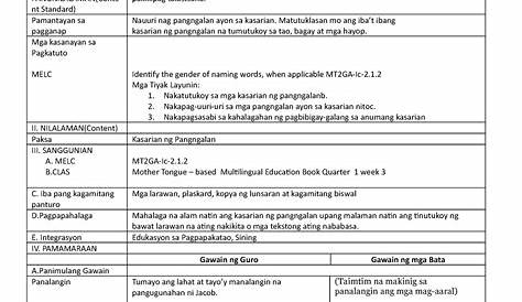 DLL Filipino 1 Q3 COT 2022 Kasarian NG Pangalan - GRADES 1 to 12 DAILY