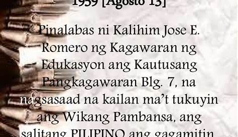 Kasaysayan Ng Pambansang Wika Sa Pilipinas Noong 1959 - wikabansa