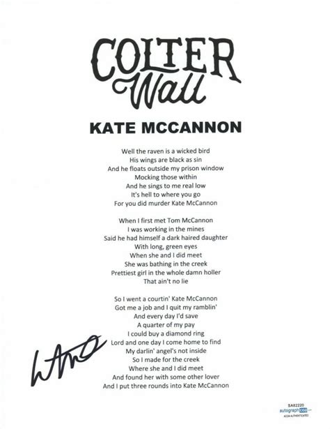 Colter Wall Kate McCannon (Lyrics) YouTube