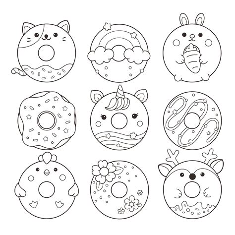 kawaii cute donut coloring page