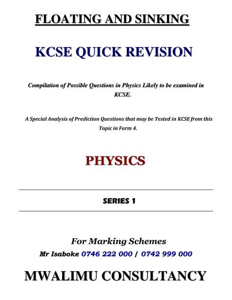 Kcse Floating And Sinking Questions And Answers