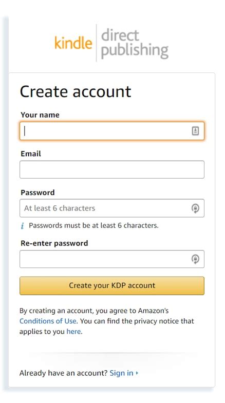 kdp amazon sign in