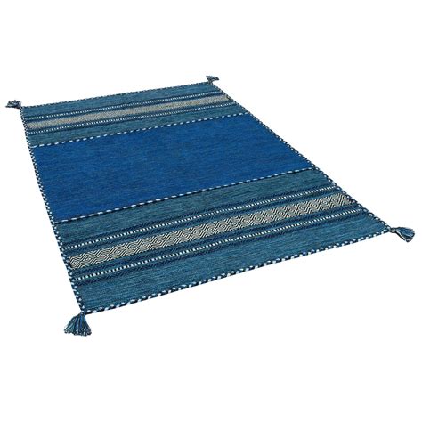 Natur Teppich Kelim Navarro Blau Kaufen bei teppichversand24