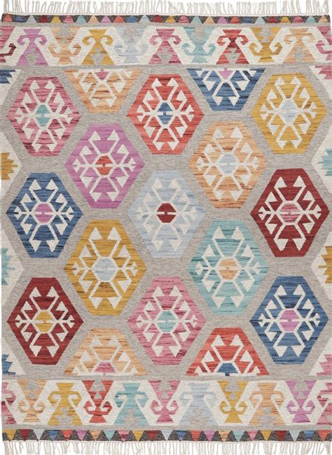 Tamuria KelimTeppich von Kibek in Blau, 240 x 340 cm aus Baumwolle