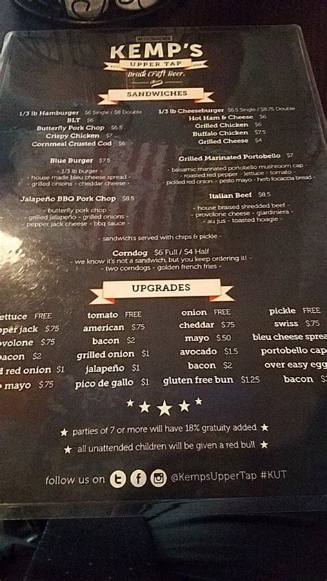 kemp's upper tap menu