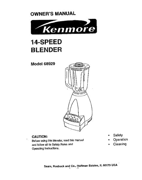 Kenmore Elite 10006901 Blender Owner's Manual