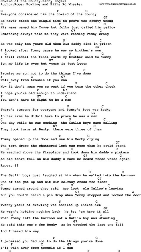 kenny rogers coward of the county lyrics