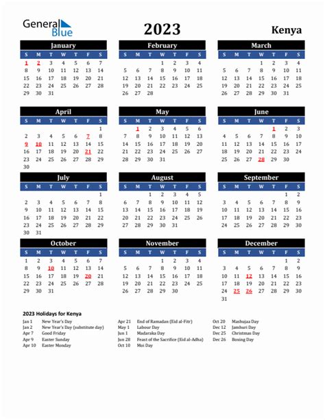 kenya 2023 calendar with holidays