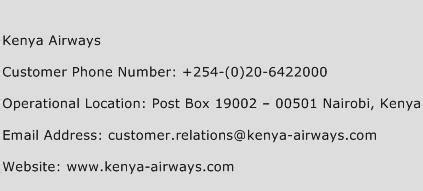 kenya airways 800 number