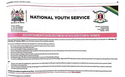 kenya national youth service recruitment 2023