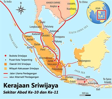 Peta Kerajaan Sriwijaya masa kejayaan