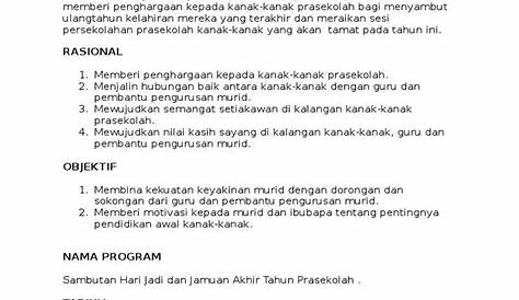 Contoh Kertas Kerja Hari Jadi Prasekolah - AnayaanceSanford