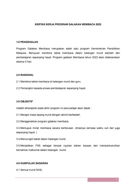 kertas kerja program membaca