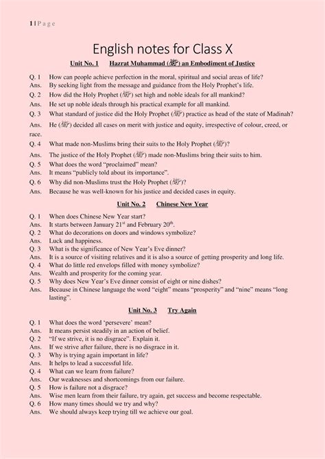 key words in english class 10 chapter wise pdf