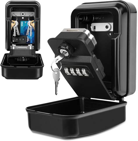 Wall Mounted Security Key Box With 4 Digit Combination, Oversized Outdoor Handle, Code