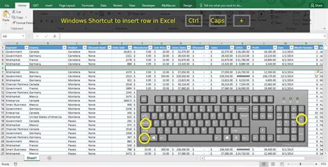 keyboard shortcut for insert row below in excel