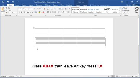 keyboard shortcut for inserting rows in word
