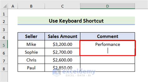keyboard shortcut for next line in excel