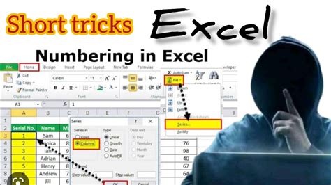 keyboard shortcut for serial number in excel