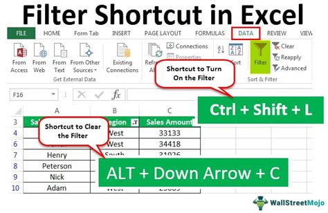 keyboard shortcut keys for filter in excel