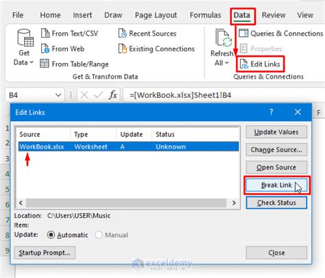 keyboard shortcut to break links in excel