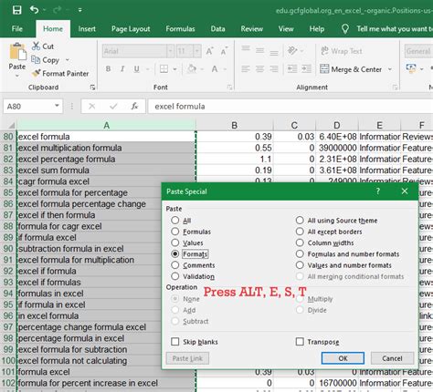keyboard shortcut to copy data in excel