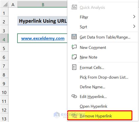 keyboard shortcut to remove hyperlink in excel