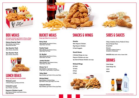 kfc fast food menu