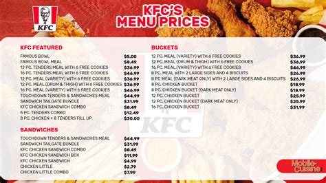 kfc menu and prices brandon ms