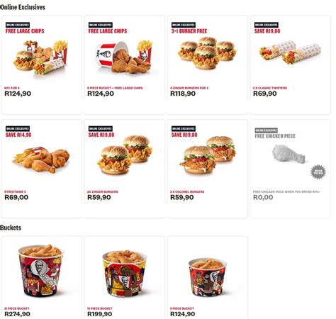 kfc menu and prices in south africa