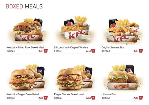 kfc menu australia price list
