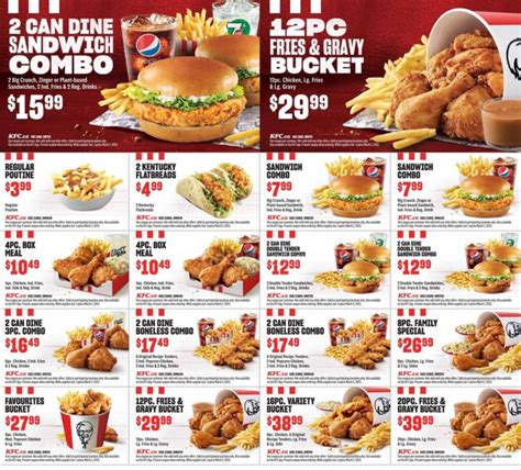 kfc menu price list canada