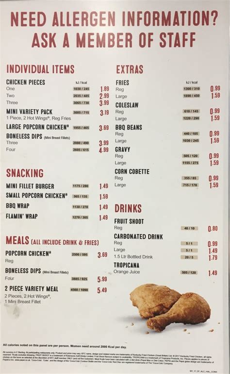 kfc menu prices uk 2021 grantham