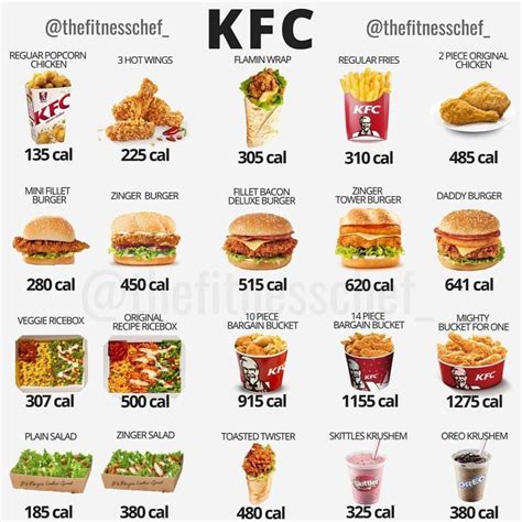 kfc menu with calories listed